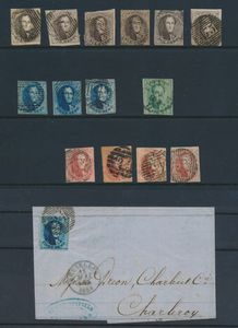 N° 6/12 Lot of imperforated medallions, 14 stamps including a N° 9 (fully margined with PLI) and 1 letter, vf/f/to be checked