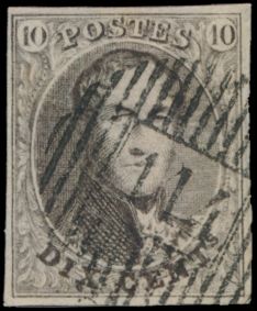 N° 10 „10c. braun”, vollrandig, zentraler Stempel D.114-Berchem, Luxusstück, einwandfrei (COBA €60)