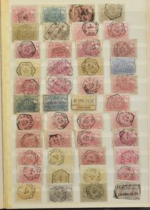 Before 1905, remaining railway stamps in 1 old stockbook with +/-790 items, mostly hexagonal cancellations and some C cancellations, vf/f