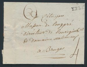 1797 Voorloper met inhoud, vanuit Yper, dd. 16 november 1797 (6 frimaire an 6), Herlant 23, 