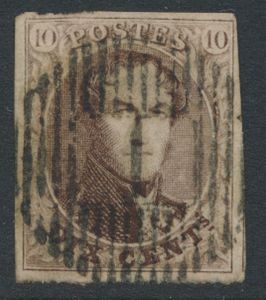 N° 10 „10c. braun”, vollrandig, Abstempelung D.1-Staden, einwandfrei (COBA 40 €)