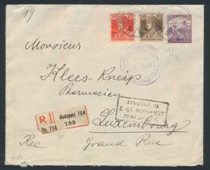 1918 Registered letter from Budapest (Hungary) to Luxembourg + double censorship Trier and Budapest, vf