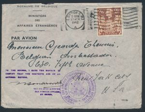1942 Ministry of Foreign Affairs, from London (Great Britain) to Belgian Embassy in New York (USA), vf