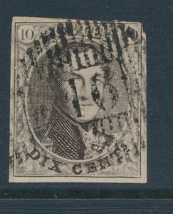 N° 10 „10c. braun”, vollrandig, schöner zentraler Stempel D.16-Bertrix, Luxusstück, einwandfrei (COBA €25)