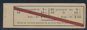 A 10b, 1914, red diagonal, without number, 4x 5 stamps 5 centimes (N° 110) and 2x 5 stamps 10 centimes (N° 123), 1 stamp stuck on last strip, f/to be checked (OBP €275)