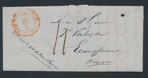 1858 Frontière avec contenu, de St.-Hertogenbosch, datée du 20 février 1858, à destination d'Écaussinnes, beau cachet de frontière 