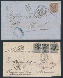 Accumulation, 4 lettres et/ou fragments de lettres (recto), toutes à destination de la France, tb/b. 