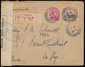 1916 Lettre recommandée envoyée de St Adresse (7/12/16) à La Haye/Pays-Bas via Londres, censure française 