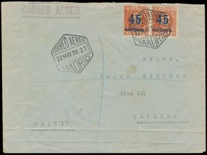 1938 Lettre de Madrid pour l'Estonie avec affranchissement BL 2 au verso, cachet 