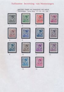 Montenegro, 1941/1944, verzameling Italiaanse en Duitse bezetting op bladen met o.a. Yv. 1/14 * (hoogste waarde **) met keur, strafport, Duitse bezetting met Mi. n° 1/18 ** (keur Krischke), overige ook **, zm