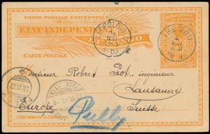 1903 EP Stibbe N° 15, written on 20 April 2003 in Djabbir by clerk Liaudet bound for Lausanne, the card  is cancelled 