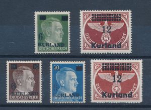 Kurland, n° 1 wz, 2 wz, 3 wz, 4 Ax (min gum fold), 4BY 