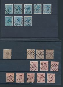 N° 17/20, totaal van 90 zegels en 3 paren, verschillende tandingen, meerdere kleurnuances, alle met Pt.12-Anvers, zm/m