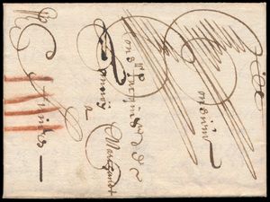 1670 Voorloper, vanuit Oostende, dd. 3 december 1670, port 4 rode krijtstrepen, vertaling van de tekst aanwezig, zm