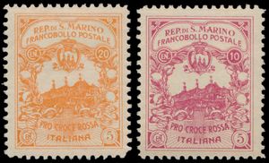Niet uitgegeven zegels Rode Kruis 1916, n° 50A/B (C.E.I.), zeldzaam, zm (Cataloguswaarde: €1.300)