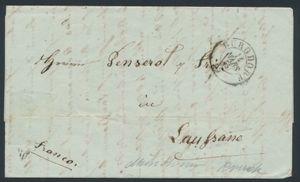 1855 Précurseur suisse avec contenu, de Burgdorf, daté du 14 mars 1855, à destination de Lausanne (Suisse), avec mention manuscrite 
