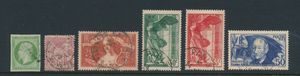 1854/1938, 6 betere waarden, w.o. n° 12, 81, 308, 354/55 en 398, zm (Yv. €485)