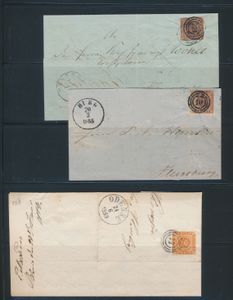 1851/1903, mooie samenstelling van 11 poststukken w.o. frankeringen Yv N° 2 (2x), 2b halvering 4 cents Deens West Indië, zm/m.