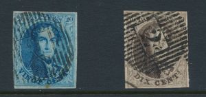 N° 10 en 11, volrandig, met centrale afstempeling D.2-Amay, zm (COBA €45)