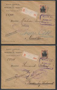 1917, 2 eingeschriebene Briefe von Ath nach Casteau und Boussu lez Walcourt und zurück nach Ath, Frankiert 30c Germania mit Aufdruck, einwandfrei.