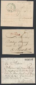 1755/1849 Collection de 34 précurseurs, de Tournay, bel aperçu des différents cachets de Tournay, également deux cachets de frontière (de France), tb.
