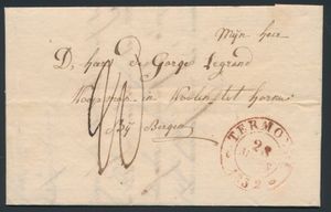 1832 Voorloper met inhoud Termonde, rode dubbelringstempel 