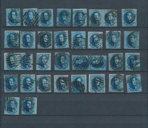 N° 10/10A, 11/11A, 11 paren en 55 zegels, meestal mooi gerand, enkele stempels, meerdere griffen en geburen, zeker voor de plater, zm/m/ntz