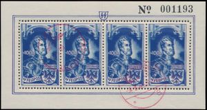E 38/43 Les 6 feuilles dentelées, cachet militaire rouge peu clair, tb (1 050 €).