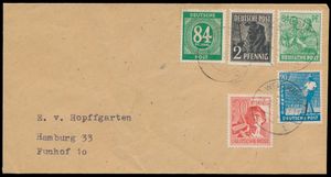 1948 Brief von Weilburg nach Hamburg mit fünffarbiger Frankatur mit 