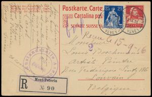 1916/1918, 8 aangetekende Zwitserse PWST verstuurd naar België met censuren, zeldzaam, zm
