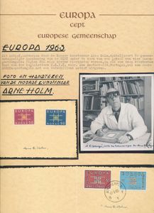 Sammlung auf Bögen mit vielen amtlichen Follies, englische Inseln u.a., auch Liechtenstein 1960 (3x) auf Stück, dokumentiert inkl. signierten Fotos der Gestalter, einwandfrei