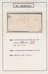 1836/1845 St.-Ghislain, petite collection de 1 carte vue et 3 précurseurs, dont un manuscrit d'arrivée 