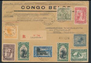 1930 First goulette raid return flight Madagascar - Elisabethville - Leopoldville - Paris, letter franked with nos. 106, 119, 131, 150, 151, 152, PA 3 and PA 4 (2x), cancelled 