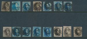 Kleine verzameling tussen n° 1 en N° 11, 15 zegels, behoorlijke kwaliteit, zie scan, zm/m/ntz