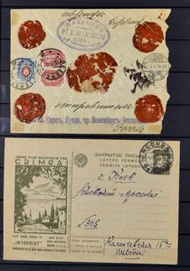 Uitgebreide verzameling brieven, postwaardestukken en wat ZK in dik insteekboek met veel interessante stukken w.o. Finland, nummerstempels, veelal naar België, vrijwel alles klassiek, interessant, ruim 160 ex., zm/m/ntz