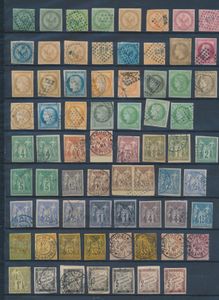 1859/1884 Interessante samenstelling van 70 w.o. betere incl. strafport, enkele gebreken en vervalsingen w.o. stempels, zm/m/ntz (Hoge cataloguswaarde)