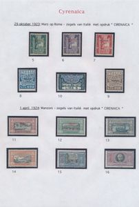 Cirenaica, 1923/1950, mooie verzameling op bladen met o.a. Manzoni * (hoogste waarde met keuren en klein roestvlekje), LP, postwisselzegels, tevens Britse bezetting ** volledig (wat roestproblemen bij eerste reeks), strafport perfect ** (Cataloguswaarde €560), zm/m/ntz 