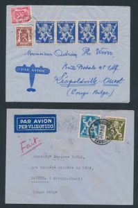 1947/1948 samenstelling van 19 brieven (merendeel per luchtpost) gefrankeerd met Heraldieke Leeuw met grote 