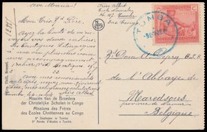 1928 Picture postcard dispatched from Tumba on 9 October 1928 to Maredsous, franked with 