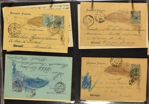 1880/1910 Interessante verzameling postwaardestukken met hoofdzakelijk Brazilië in 2 albums, vele tientallen verstuurd naar buitenland w.o. België, Nederland, ook enkele stukken uit Chili en Uruguay, zm/m/ntz