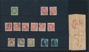 Petite accumulation, dont 3 précurseurs, n° 19 sur lettre pour la France, n° 7 ( 2 ex.) et quelques timbres de l'émission de 1869, tb/b/àv