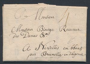 1748 Voorloper vanuit Liège, dd. 10 december 1748, naar Nivelles, Port 4 decimen, zm