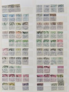 1865/1960 Samenstelling diverse uitgiften in 3 boeken, w.o., 5 franken gest., reeksen, dubbels, stempels, zm/m/ntz