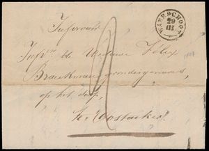 1849 Voorloper met inhoud, vanuit Waerschoot, afgestempeld met T18 stempel, dd. 29 maart 1849 (twee maand voor de epauletten uitgifte), naar Oostacker, met ontvangststempel Gand, port 2 decimen, zm