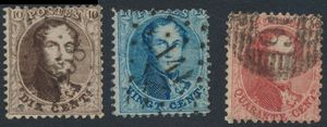 N° 14/16, met afstempeling, w.o. n° 14 met Thourhout PT 358, n° 15 met Gand PT 141 en n° 16 met P.90-Oostende, zm