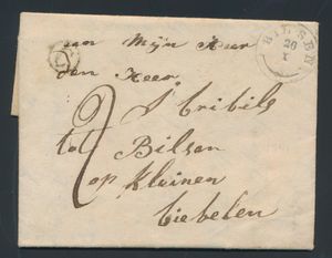 1841 Voorloper met inhoud, vanuit Bilsen (Type 18 stempel, Herlant 1), dd. 26 october 1841, met postbus 