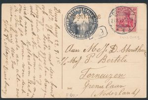 1915 Carte vue envoyée de Duisburg/Allemagne (24/8/15) à Terneuzen/Pays-Bas, avec censure allemande, tb