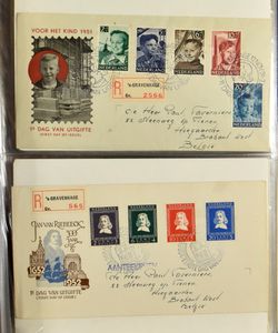 1951/1963 Verzameling FDC's met adres in album met o.a. E 6/51, enkele roestpuntjes, zm/m (NVPH +€2.500)