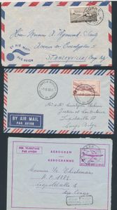 1947/1961 samenstelling van 25 luchtpostbrieven en 6 aerogrammen gefrankeerd met PA zegels en verstuurd naar Belgisch-Congo, enkele met inhoud, zm/m/ntz