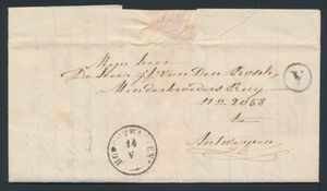 1852 Voorlopers met inhoud, vanuit Hoogstraeten (Type 18 stempel, Herlant 3), postbus letter 